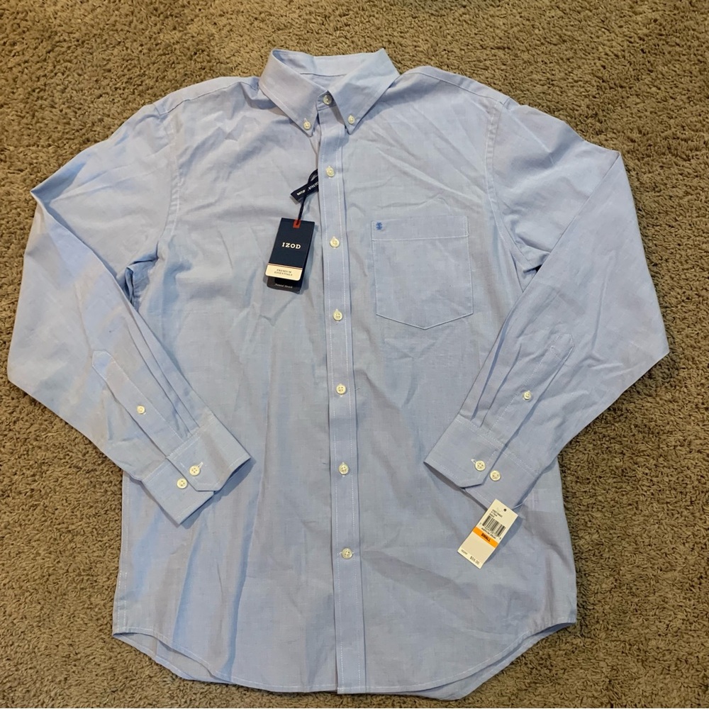NWT Men’s Izod Blue Button Down Dress Shirt Small